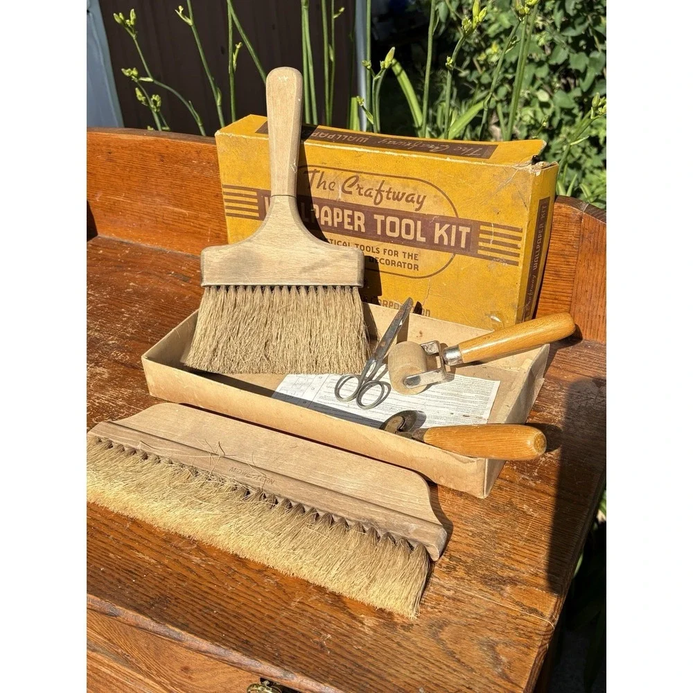 Vintage Craftway Wallpaper Toolkit Original Box Brushes Roller Industrial Decor